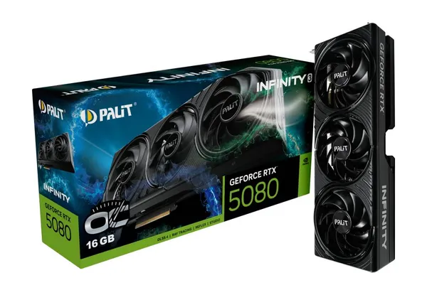 Видеокарта GeForce RTX 5080, 16Gb GDDR7 256bit, Palit Infinity 3 OC NE75080U19T2-GB2035S, RTL