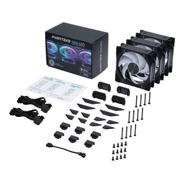 Вентилятор 12x12см Phanteks D30 DRGB Black PH-F120D30_DRGB_PWM_BK01_3P, 3шт