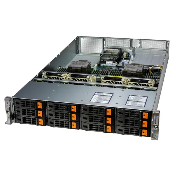 Серверная платформа SuperMicro SYS-621H-TN12R (VFG-SYS-621H-TN12R-87) 2xLGA4677, C741, 32xDDR V, 12x3.5", 1200Вт, 2U
