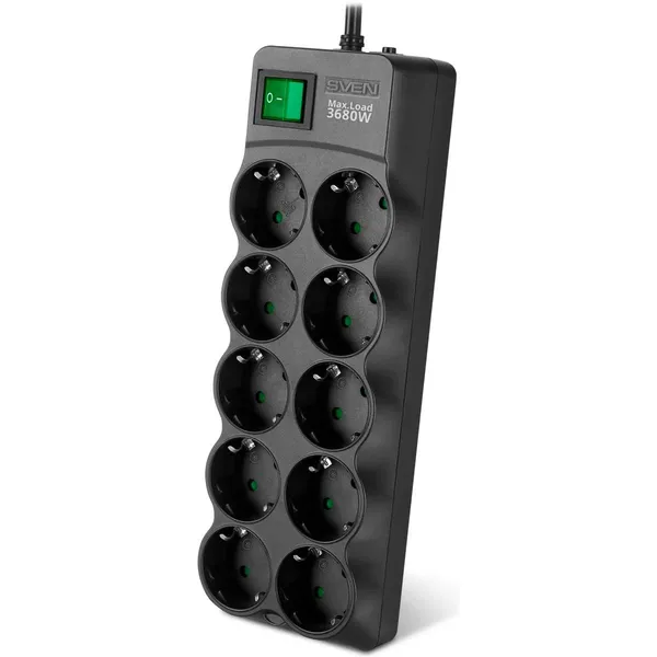 Сетевой фильтр 3м 10 розеток Sven SF-10E-16, Черный