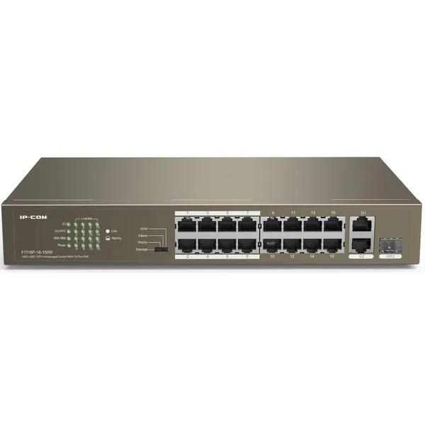 Коммутатор Tenda F1118P-16-150W, 16xLAN 100Mbps, 2xSFP 1Gbps, PoE