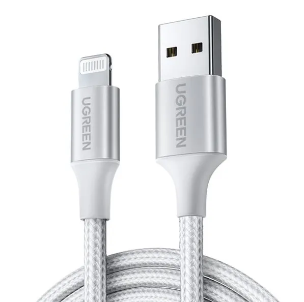 Кабель Lightning (M) - USB2.0 (M), 2м, Ugreen US199 60163, белый/серебристый