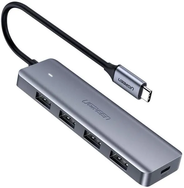Разветвитель USB3.0 Ugreen CM219 70336, USB Type-C - 4xUSB3.0, CR, серый