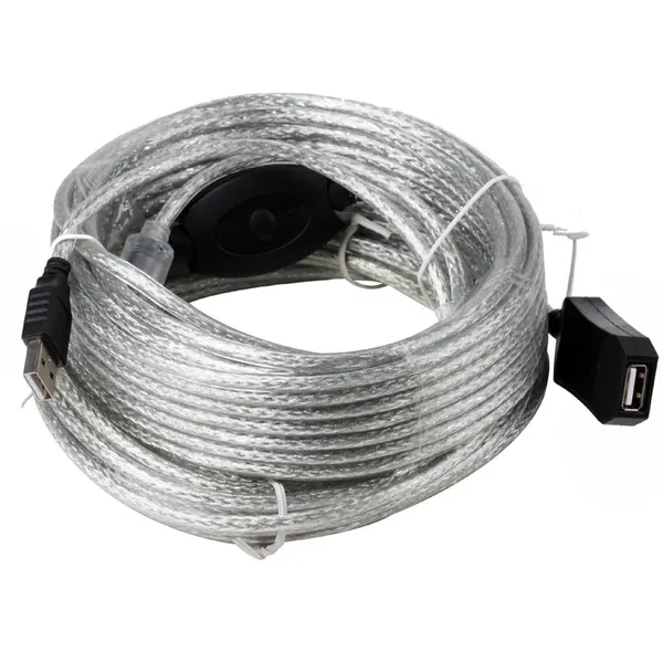 Кабель удлинитель USB2.0 (M) - USB2.0 (F), 15м, VCOM VUS7049-15m, прозрачный