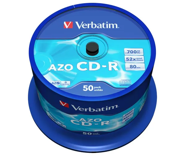 CD-R disk 52x/700Mb Verbatim AZO Crystal 50шт CakeBox 43343