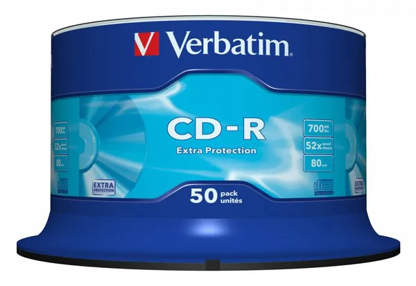 CD-R disk 52x/700Mb Verbatim Extra Protection 50шт CakeBox 43351