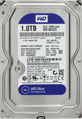 1Tb WD Cavair Blue WD10EZEX, 7200rpm, 3.5", SATA III, 64Mb