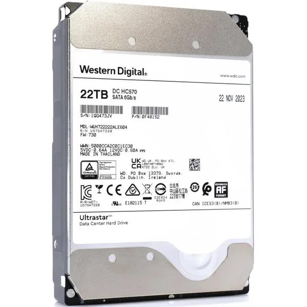 22Tb WD Ultrastar DC HC580 WUH722222ALE604, 7200rpm, SATA III, 512Mb