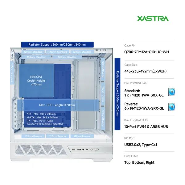 Корпус XASTRA Q700 7ARGB White (Q700-7FM12A-C10-UC-WH), без БП, ATX