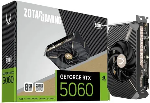 Видеокарта GeForce RTX 5060, 8Gb GDDR7 128bit, Zotac RTX 5060 SOLO 8GB ZT-B50600G-10L, RTL