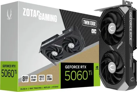Видеокарта GeForce RTX 5060 Ti, 8Gb GDDR7 128bit, Zotac RTX 5060 Ti TWIN EDGE OC 8GB ZT-B50610H-10M, RTL